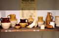 Display of practical & whimsical stoneware items made in Bristol at Bristol Museum & Art Gallery. Bristol, England.